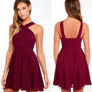 LULUS S Forevermore Burgundy Skater Dress